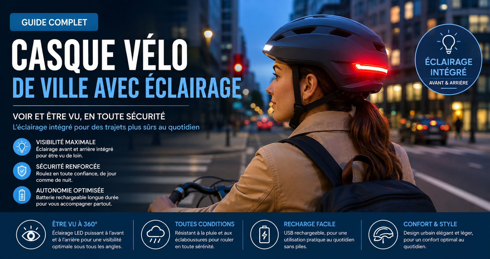 Casque v&eacute;lo de ville avec &eacute;clairage