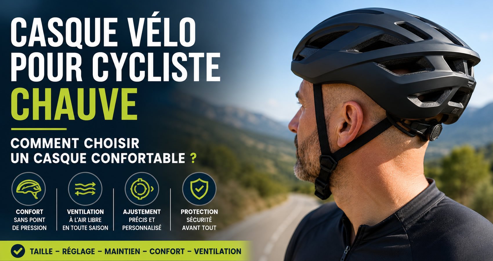 Casque v&eacute;lo pour cycliste chauve confortable et bien ventil&eacute;